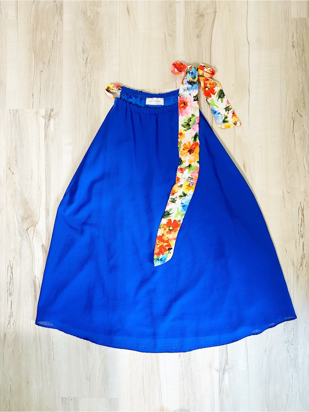 Royal Blue Dress with Floral Tie